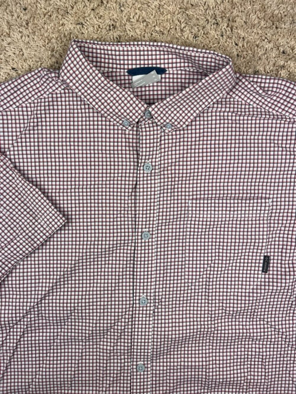 Columbia Button Up Shirt Mens XL Red White Check Short Sleeve Workwear Casual